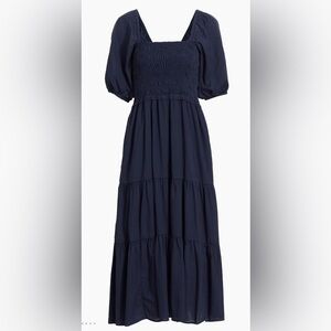 Xirena Chiara Smocked Puff-Sleeve Midi Dress, Size M